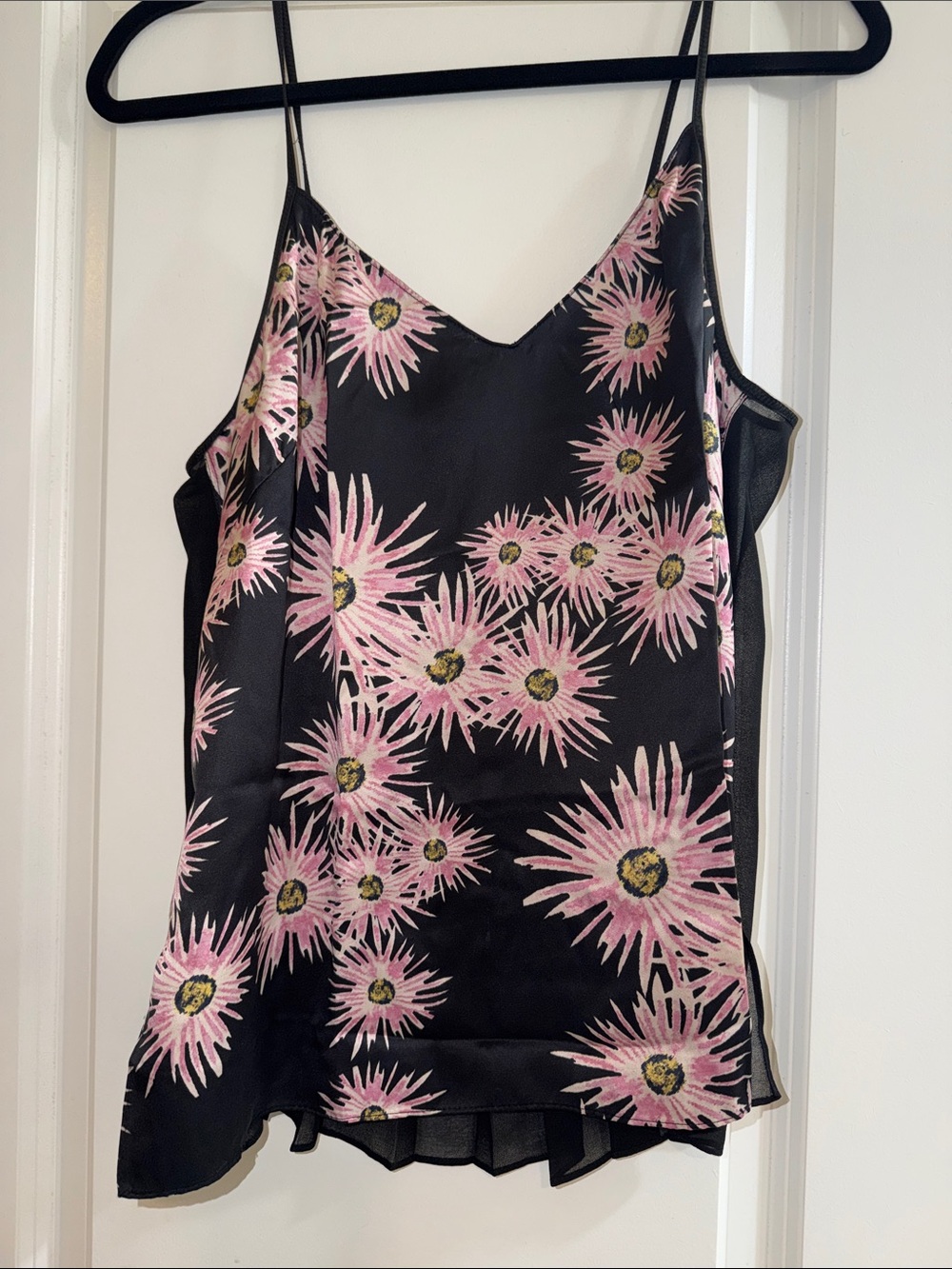 Elizabeth and James Black Silk Camisole with Pink Daisy Starburst